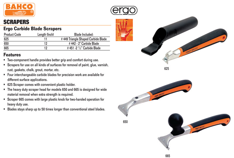 Bahco 650 12" Ergonomic Design Carbide Blade Scraper with 2" Carbide Blade eBay