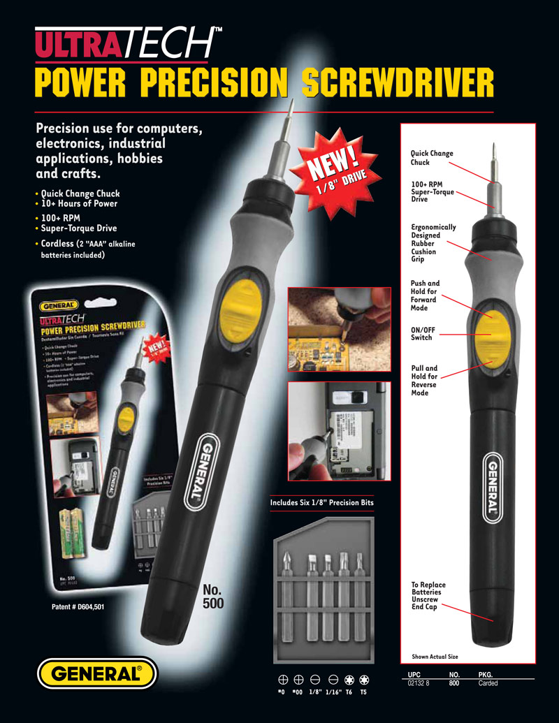 General Tools Power Precision Screwdriver Part 500 6 Interchangeable