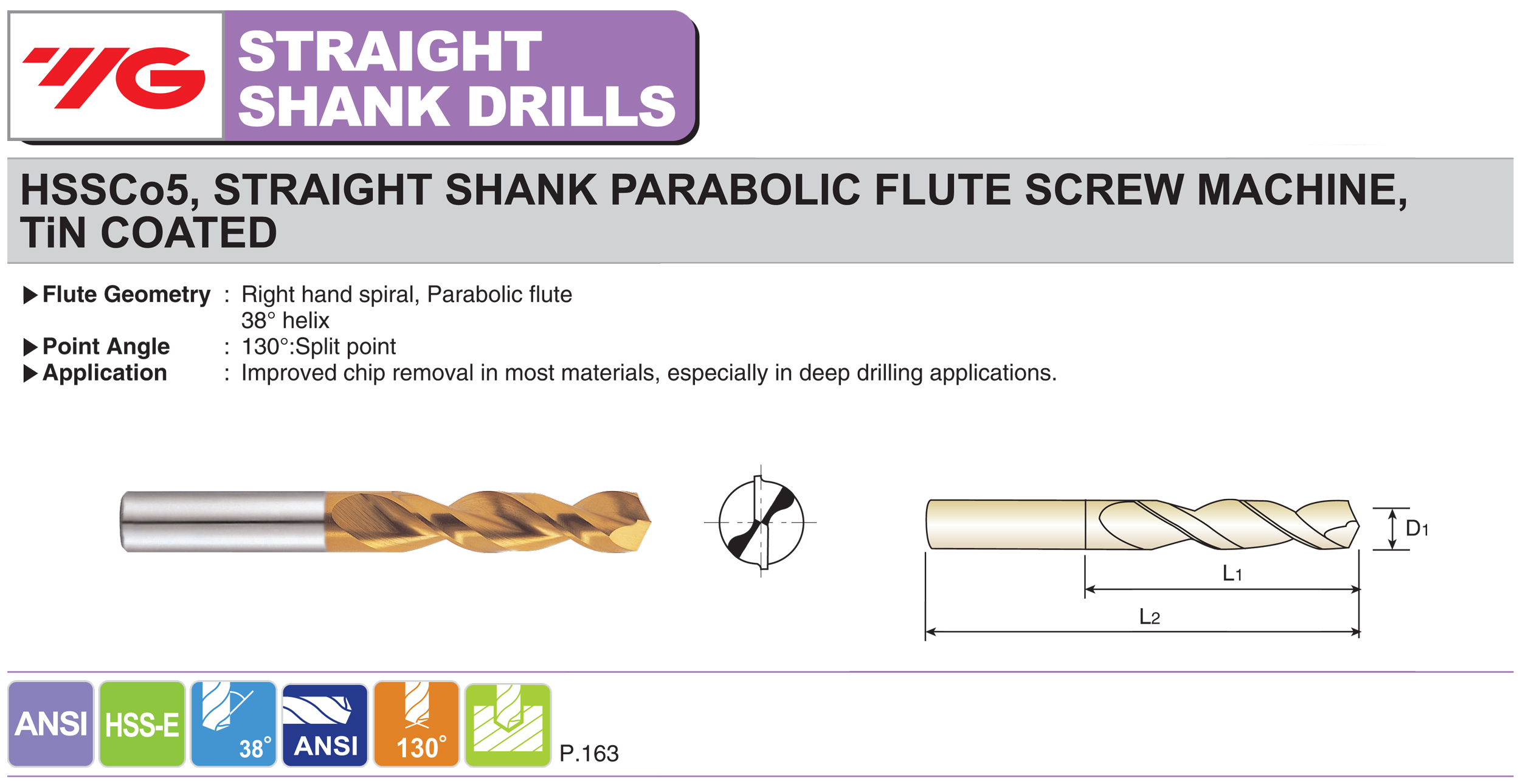 5pcs Letter /'R/' Cobalt Screw Machine Parabolic Flute TiN Gold-P Drills YG1