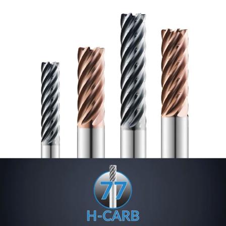 H-Carb: High Efficiency End Mills For Ferrous Materials To HRc45, 7 Flutes With & Without Coolant Holes