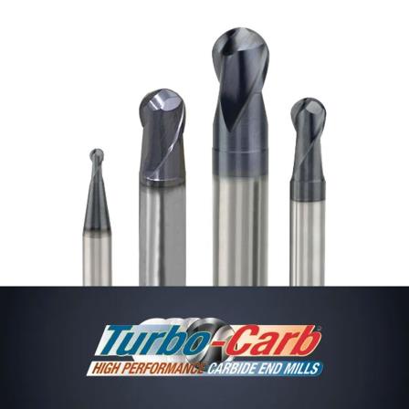Turbo-Carb: High Speed Ball Mills For Complex Profiling Hardened Steels to HRc60, 2 Flutes Without Coolant Holes
