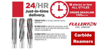 Fullerton JIT Carbide Reamers - Offered in .0001