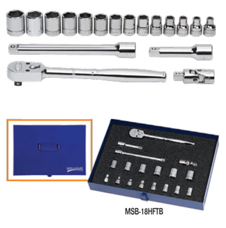 18pc 6mm-19mm 3//8/"Dr 6Pt Shallow Supertorque®Socket /& Drive Tool Set MSB-18HFTB