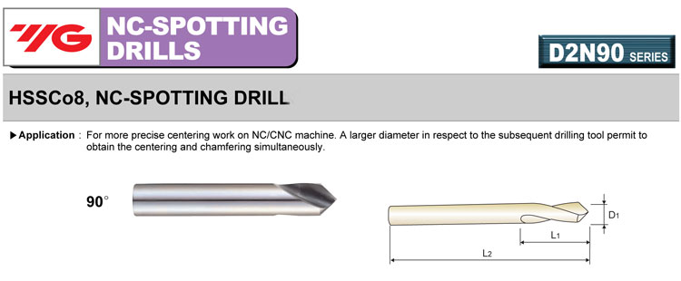 1/" 90° Degree HSSCo8 M42 Cobalt NC//CNC Spot Drill Part Number 0641L YG-1