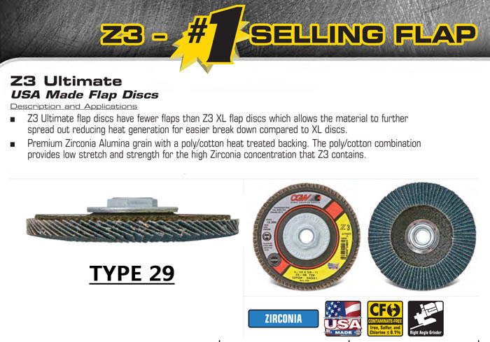 3pcs 4-1/2" x 7/8" Zirconium Z3 40 Grit CGW Double XXL Type 29 Flap Discs USA 