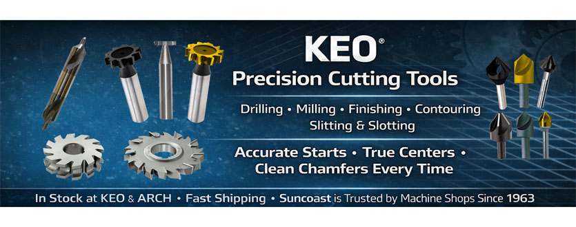 KEO precision cutting tools for drilling milling finishing contouring slitting and slotting available from Suncoast Precision Tools