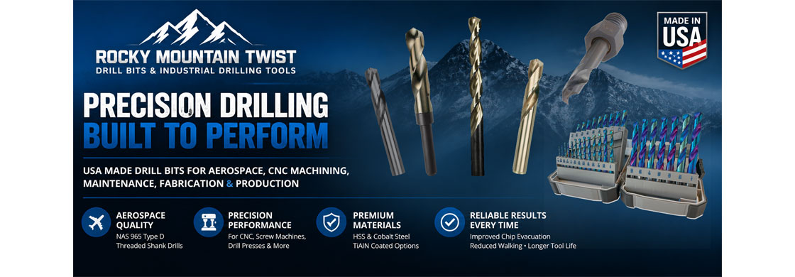 Rocky Mountain Twist USA made drill bits including cobalt drills, NAS 965 threaded shank drills, screw machine drills, and industrial drilling tools