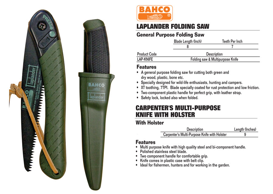 Bahco LapLander Folding Saw & MultiPurpose Stainless Knife Set (Made