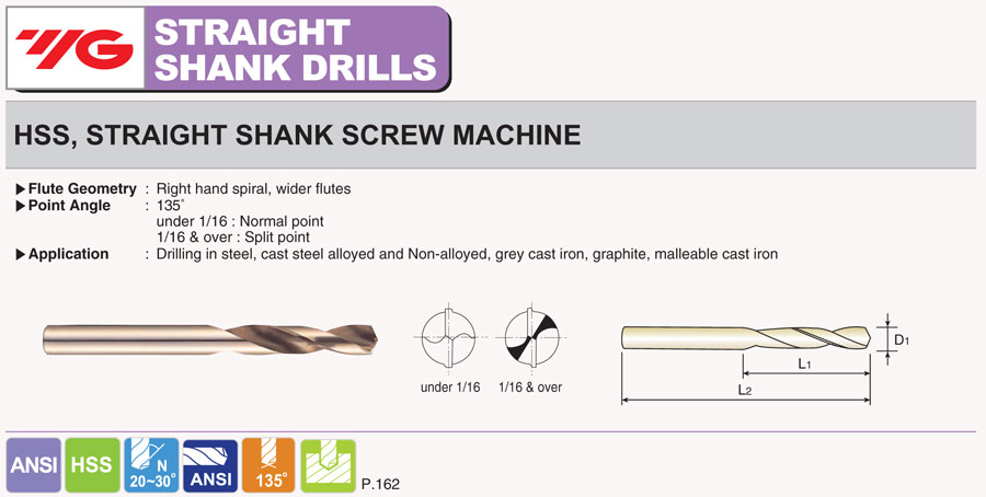 Dia High Speed Steel 135° Split Point Bright Stub Drill YG-1 10pcs #14 .1820/"