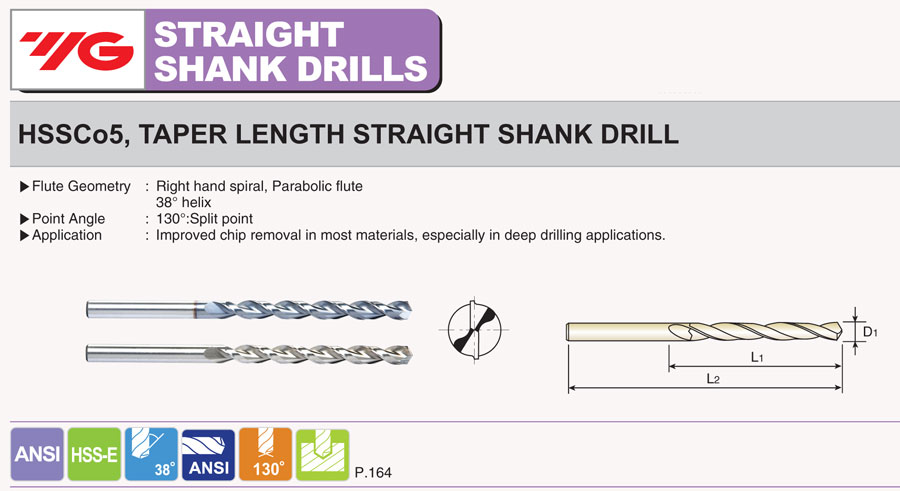 5//32/" Diameter 3/"LOC Cobalt TiCN Coated Parabolic Long Drills 130°Point YG-1