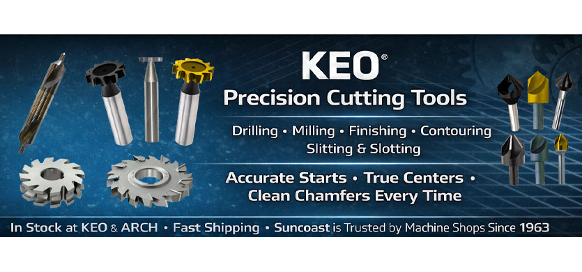 KEO cutting tools for drilling milling finishing contouring and slotting CNC applications available from Suncoast Precision Tools