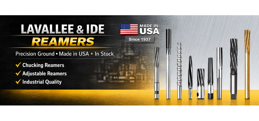 Collection of Lavallee & Ide precision reamers including chucking, taper, shell, adjustable, and carbide tipped reamers made in USA