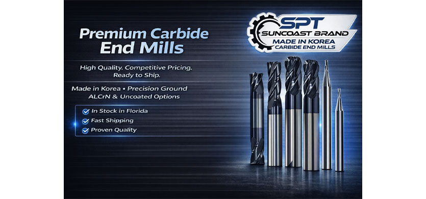 Suncoast Brand Made in Korea Carbide End Mills â€“ Precision Ground ALCrN and Uncoated Tools In Stock Florida